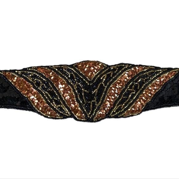 Vintage Magid cumber belt sequined black  size M/L - Picture 2 of 8